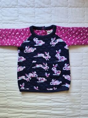 Hanna Andersson Navy & Pink Quilted Bunny Pullover Hoodie